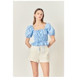 #222 Blue Puff Sleeve Top